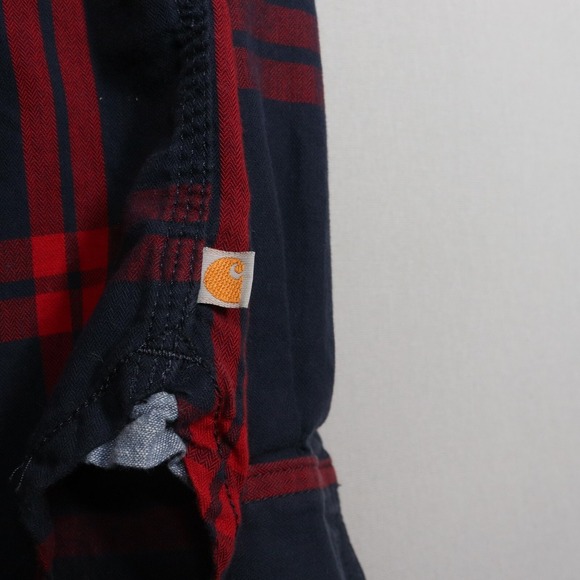 Carhartt Button Up Shirt Red Blue Plaid Womens Small 4-6 Long Sleeve Casual - Picture 6 of 7